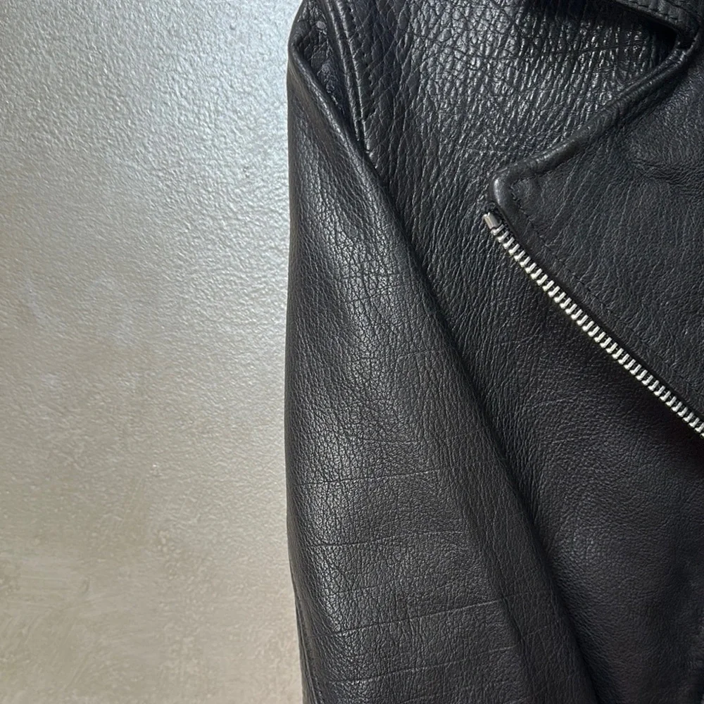 Allsaints Hadi Biker leather jacket sz 4 | black moto jacket EUC - Picture 10 of 16